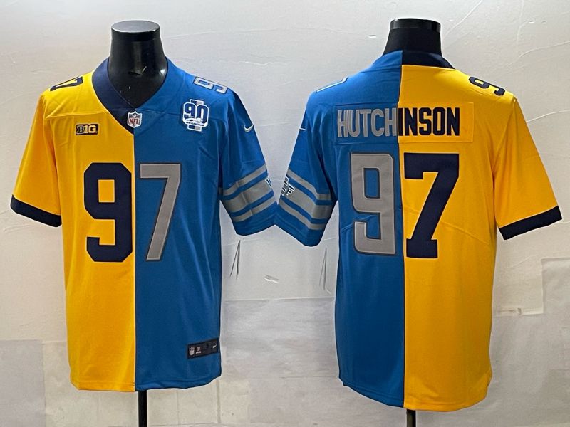 Men 2025 Detroit Lions 97 Hutchinson Blue yellow Nike Limited NFL Jersey 02